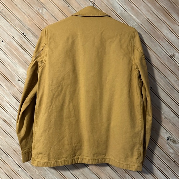 Old Navy Tan Khaki Navy Blue Plaid Lined Utility Jacket Button Up Warm Collar - Picture 10 of 10